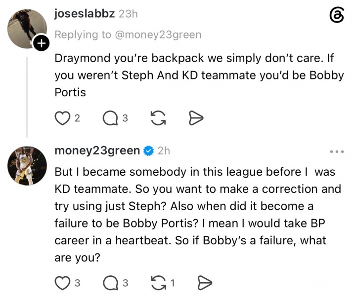 网友嘲讽追梦是“波蒂斯级”球员，格林回怼：波蒂斯怎么了？你算老几