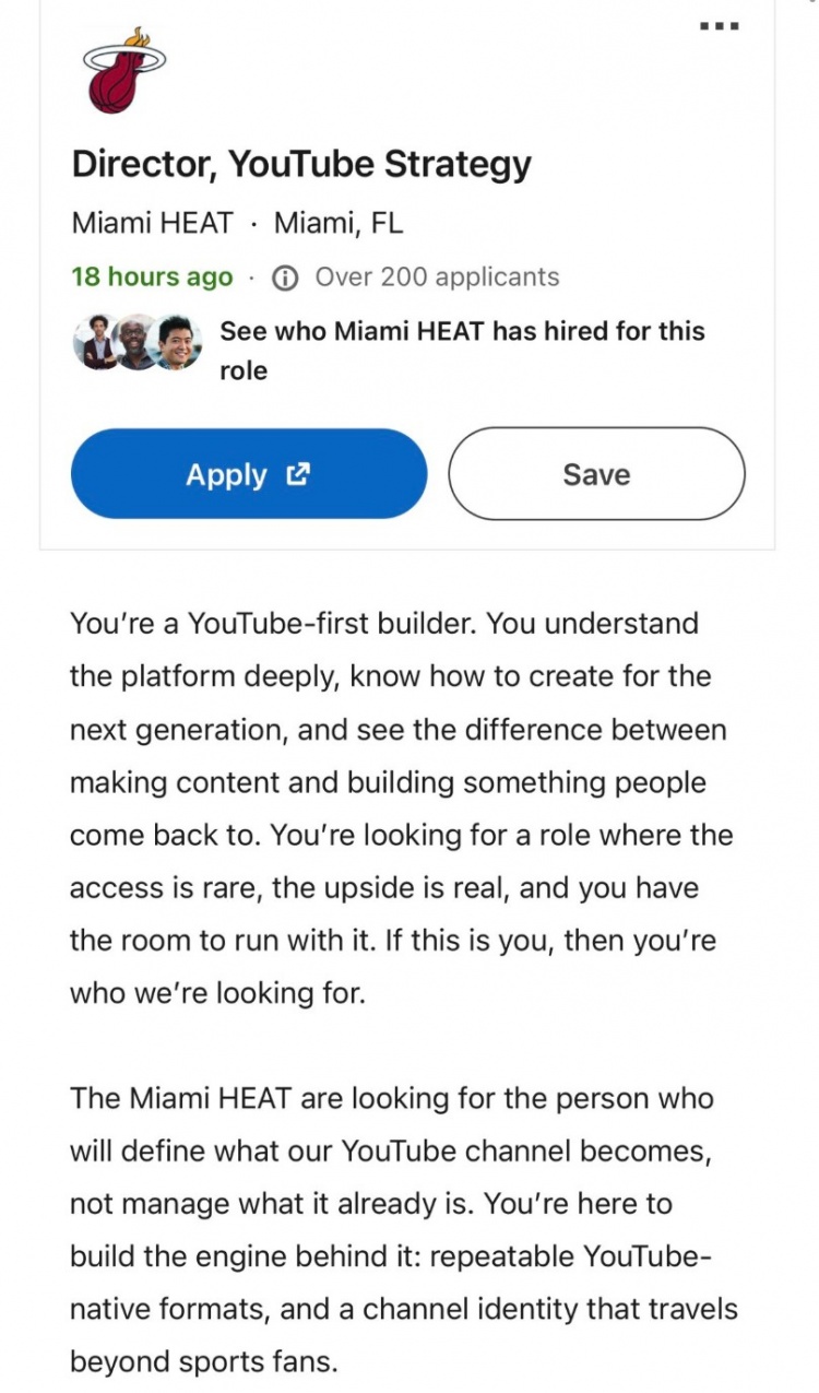 热火YouTube闹乌龙:误发詹姆斯加盟直播预告 招聘战略总监已超200人申请 热火YouTube闹乌龙:误发詹姆斯加盟直播预告 招聘战略总监已超200人申请