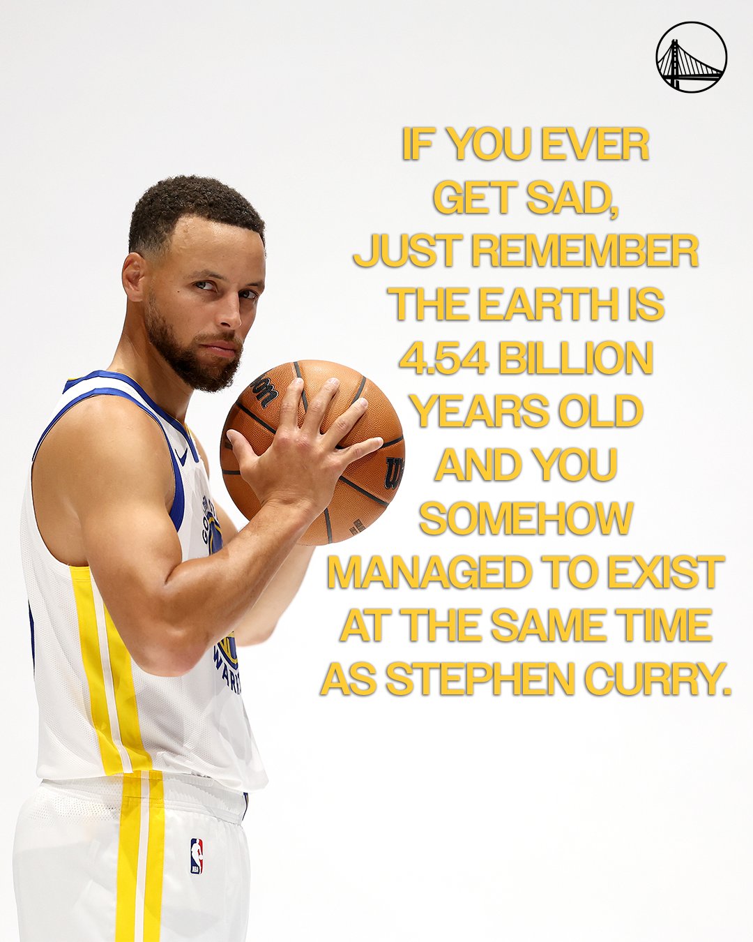 没见过的吹法~ 勇士官方：地球有45亿年而我们幸运的跟库里同时代